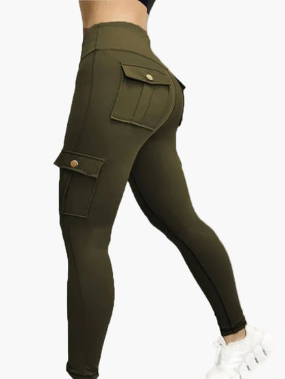 Damen Cargo Fitness Leggings – Sportliche High-Waist Trainingshose mit Taschen und figurformender Passform