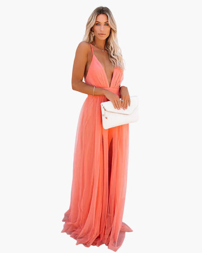 Damen Maxikleid Elegant Sommer Abendkleid mit Spaghettiträgern für Feste und Gartenpartys