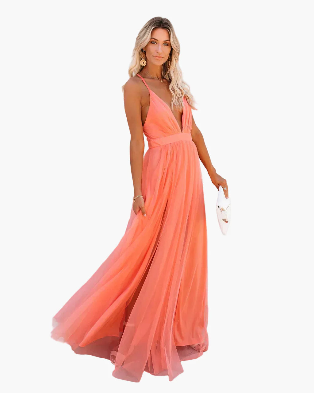 Damen Maxikleid Elegant Sommer Abendkleid mit Spaghettiträgern für Feste und Gartenpartys