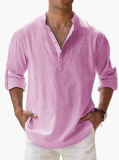Herren Veganes Leinen Henley Shirt – Lässiges Langarm Sommerhemd für Freizeit & Urlaub