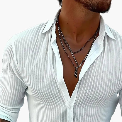 Herren Modernes Streifenhemd mit Reverskragen und Langarm – Elegantes Freizeit- & Party-Outfit