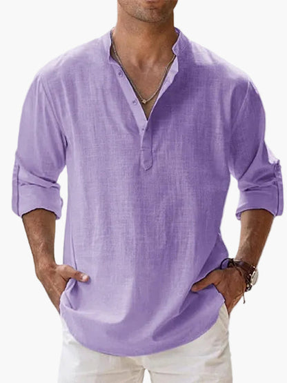 Herren Veganes Leinen Henley Shirt – Lässiges Langarm Sommerhemd für Freizeit & Urlaub
