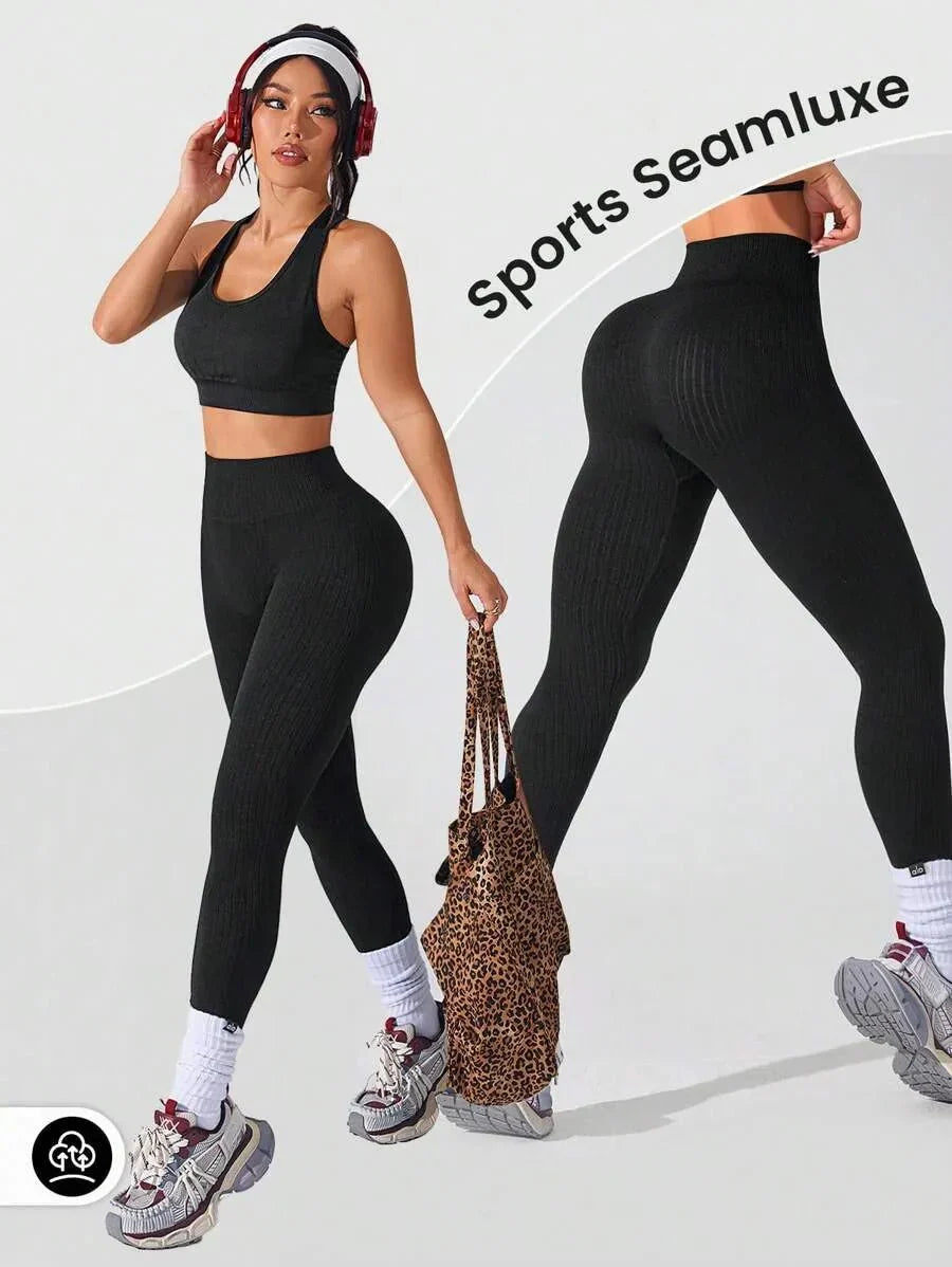 Damen Seamless Rippen-Leggings – Formende High Waist Sportleggings für Fitness & Alltag