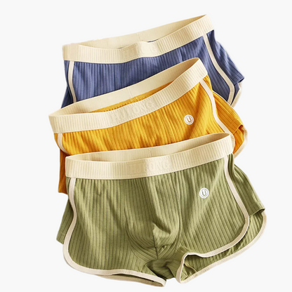 Herren Retroshorts 3er-Pack – Gerippte Baumwoll-Sportshorts mit U-förmiger Mesh-Unterstützung, Komfort & Atmungsaktivität