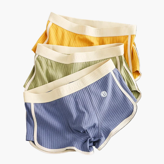 Herren Retroshorts 3er-Pack – Gerippte Baumwoll-Sportshorts mit U-förmiger Mesh-Unterstützung, Komfort & Atmungsaktivität