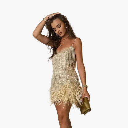 Damen Cocktailkleid mit Fransen und Federn – Elegantes Partykleid im 20er-Jahre-Stil für besondere Anlässe