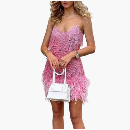 Damen Cocktailkleid mit Fransen und Federn – Elegantes Partykleid im 20er-Jahre-Stil für besondere Anlässe