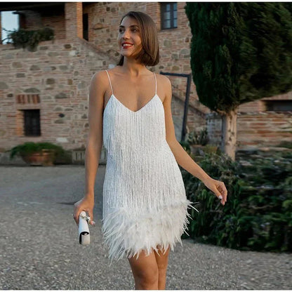 Damen Cocktailkleid mit Fransen und Federn – Elegantes Partykleid im 20er-Jahre-Stil für besondere Anlässe