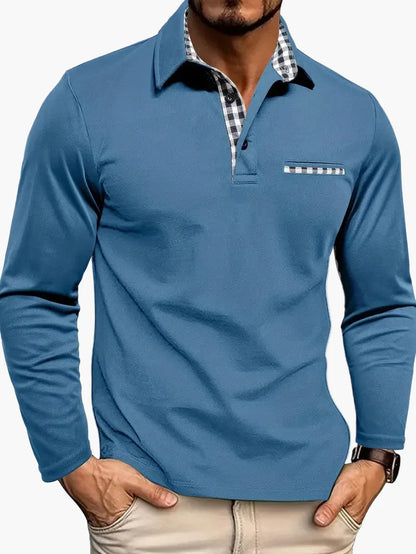 Herren Langarm Polohemd – Modernes Poloshirt mit Karodetail für Business & Freizeit