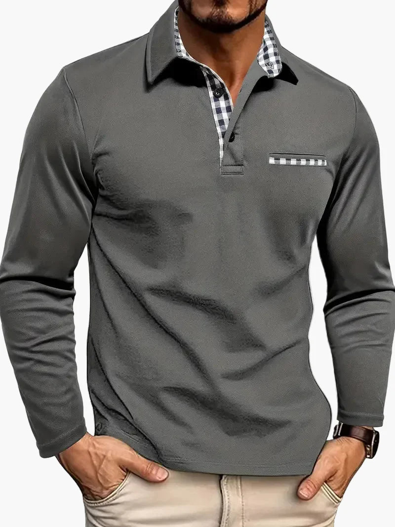 Herren Langarm Polohemd – Modernes Poloshirt mit Karodetail für Business & Freizeit