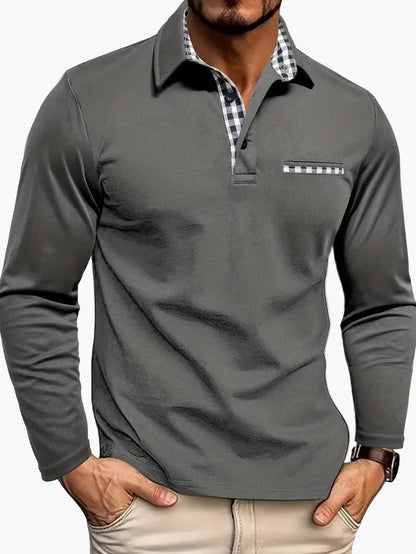 Herren Langarm Polohemd – Modernes Poloshirt mit Karodetail für Business & Freizeit