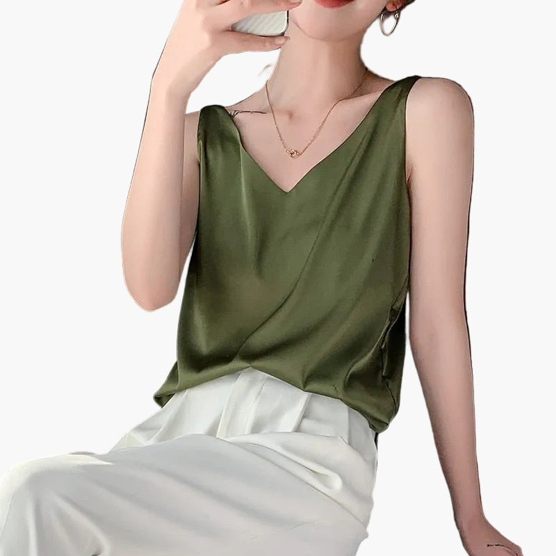 Damen Top mit V-Ausschnitt – Eleganter, Minimalistischer Style für Alltag und Büro