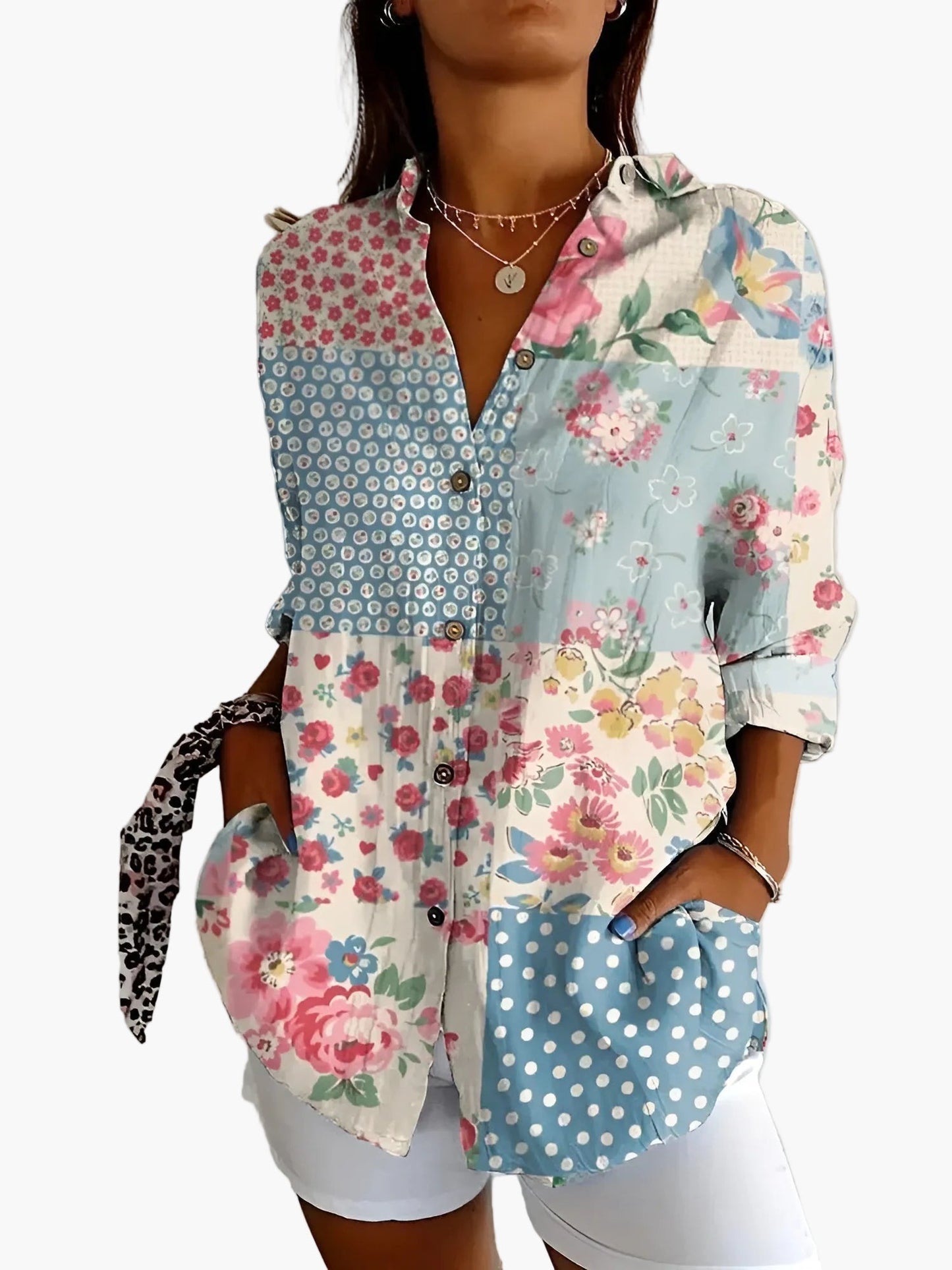 Damen Bluse mit Knopfleiste – Lässiger Oversize-Stil, Modernes Print-Design, Perfekt für Alltag und Freizeit