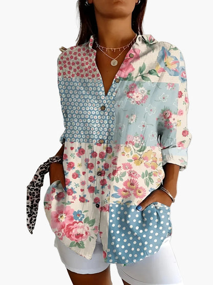 Damen Bluse mit Knopfleiste – Lässiger Oversize-Stil, Modernes Print-Design, Perfekt für Alltag und Freizeit