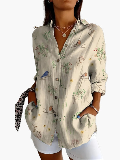 Damen Bluse mit Knopfleiste – Lässiger Oversize-Stil, Modernes Print-Design, Perfekt für Alltag und Freizeit