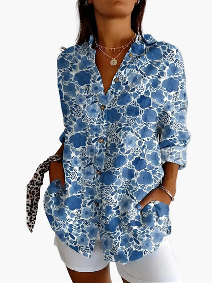 Damen Bluse mit Knopfleiste – Lässiger Oversize-Stil, Modernes Print-Design, Perfekt für Alltag und Freizeit