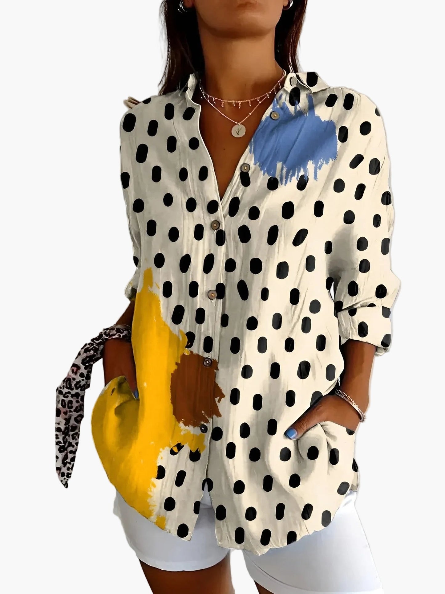 Damen Bluse mit Knopfleiste – Lässiger Oversize-Stil, Modernes Print-Design, Perfekt für Alltag und Freizeit