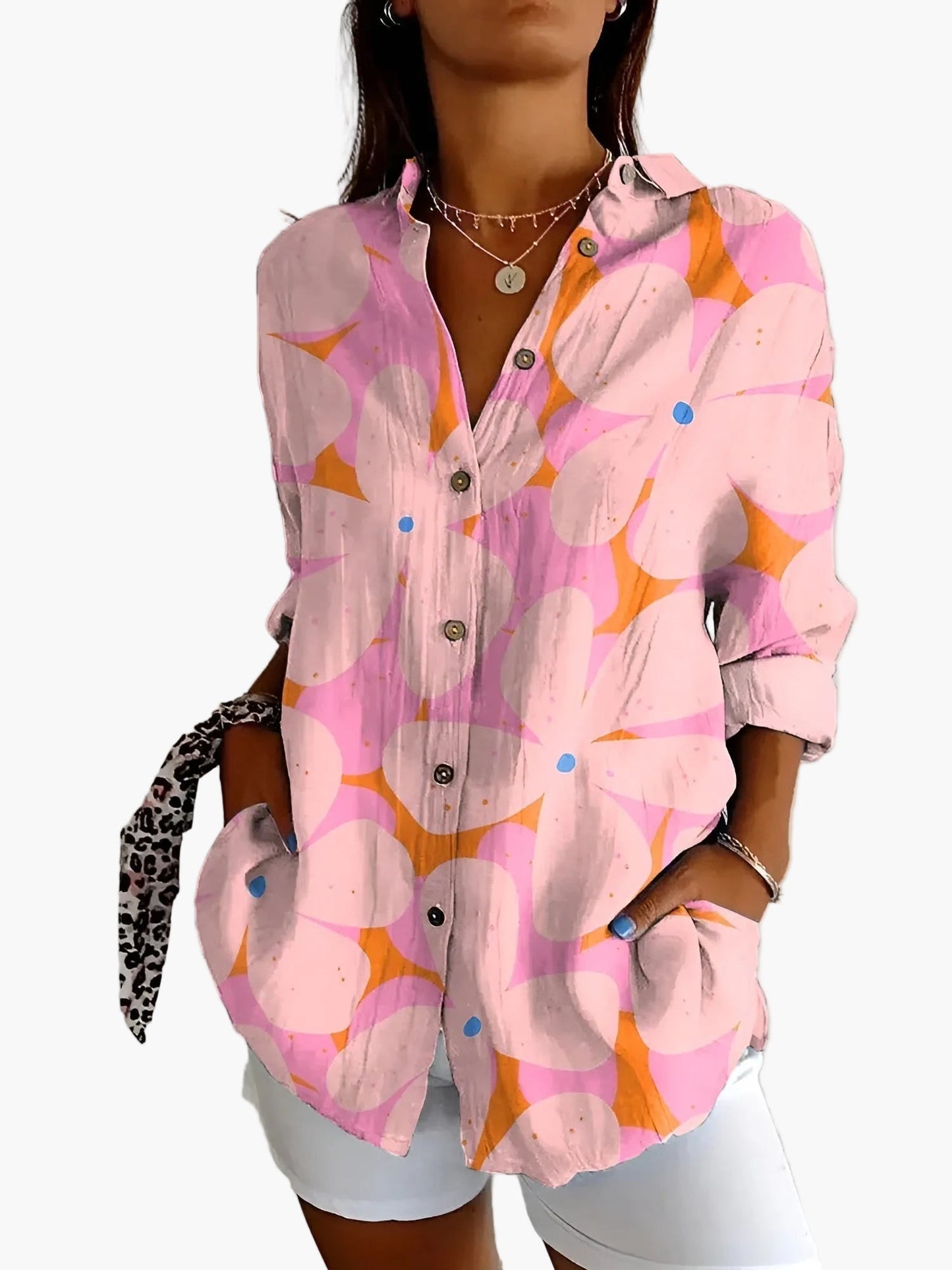 Damen Bluse mit Knopfleiste – Lässiger Oversize-Stil, Modernes Print-Design, Perfekt für Alltag und Freizeit