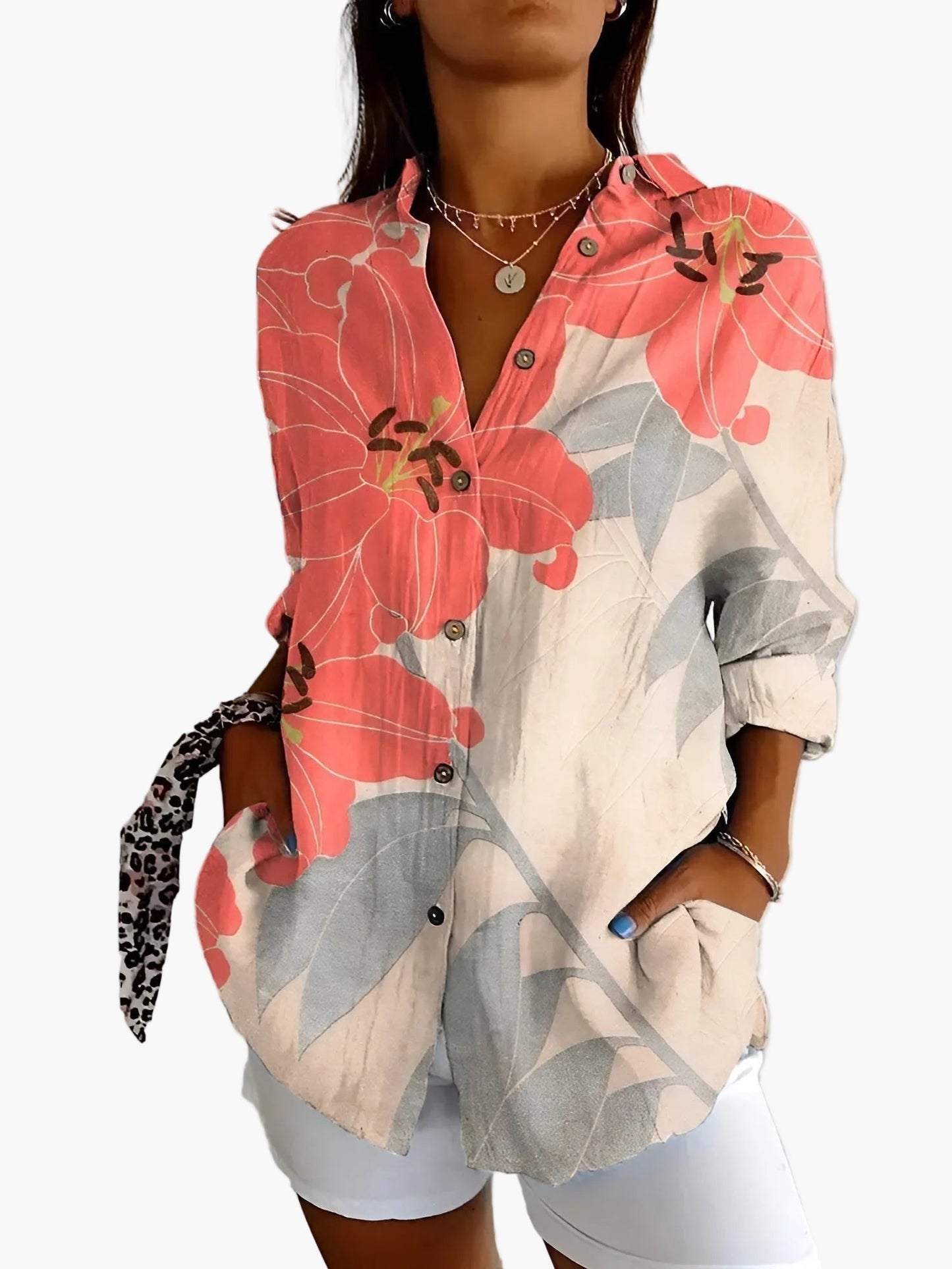 Damen Bluse mit Knopfleiste – Lässiger Oversize-Stil, Modernes Print-Design, Perfekt für Alltag und Freizeit