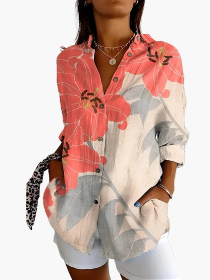 Damen Bluse mit Knopfleiste – Lässiger Oversize-Stil, Modernes Print-Design, Perfekt für Alltag und Freizeit