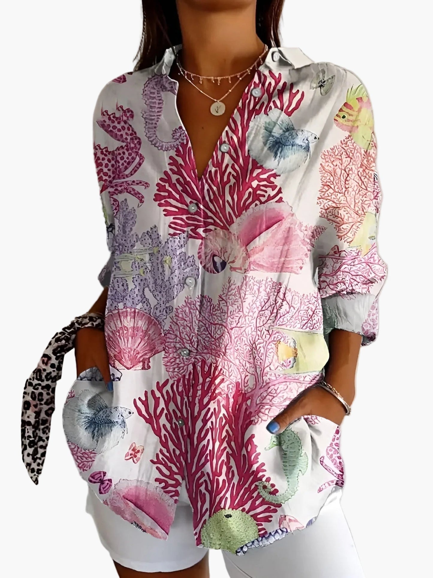 Damen Bluse mit Knopfleiste – Lässiger Oversize-Stil, Modernes Print-Design, Perfekt für Alltag und Freizeit