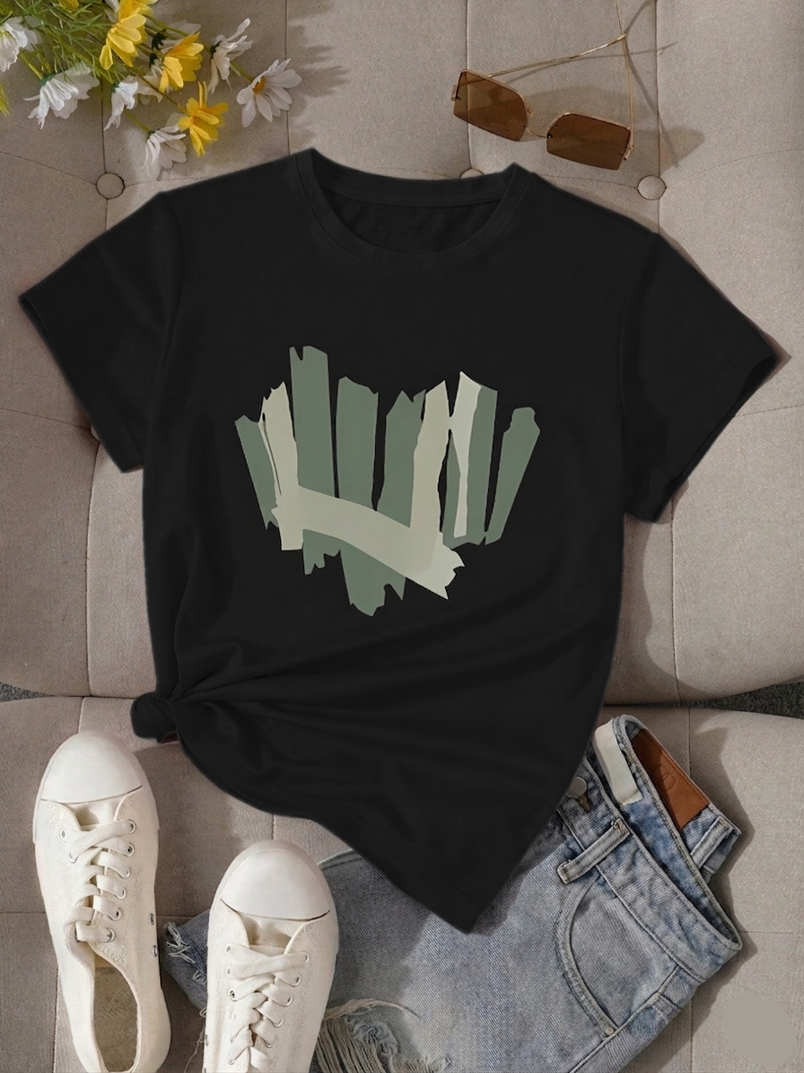 Damen T-Shirt mit abstraktem Print, lässiger Streetstyle – ideal für Alltag und Freizeit